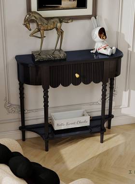 玄法实式木圆玄关桌子靠墙黑色过道关柜置物架入户窄条桌玄半IOF