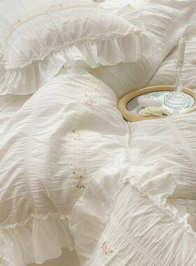 仙女柔白色棉绣花公主四件套纯水YC96600洗棉全棉床单超风软裸睡