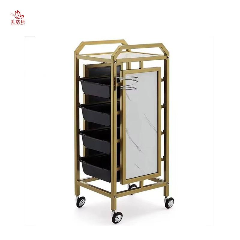 专业美发沙龙设备滚动水疗金金属侧化妆柜收纳盒理发店沙龙手推车