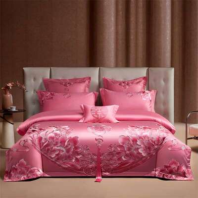 婚庆长绒棉轻奢四件套全棉刺绣新中式粉色系列多件套纯棉陪嫁床品