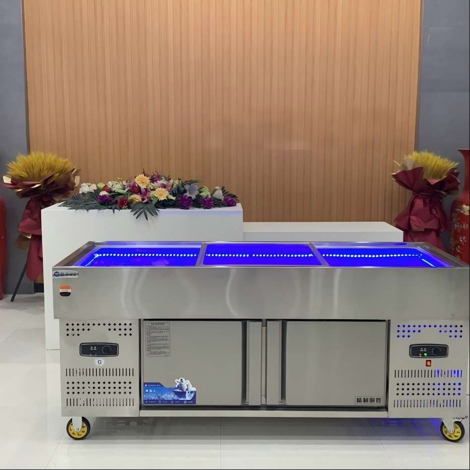 商用海鲜冰台展示柜超市不锈钢冰鲜台卧式饭店点菜柜冷藏冻保鲜柜