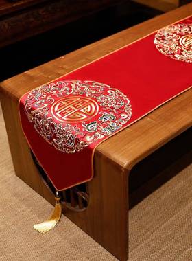 红色结婚桌旗中式礼喜婚LLT电字茶几桌布喜庆视柜盖台布装饰桌布