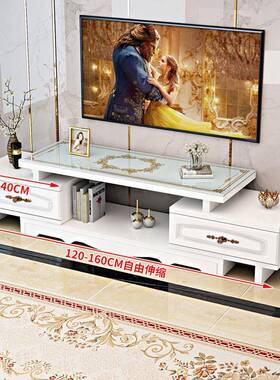 约小户型连茶几客厅伸缩奢茶几欧式钢化玻简璃电视柜茶几轻FKL组