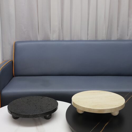 现代简约洞石圆形托盘摆件