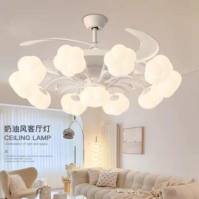 扇隐形客厅风扇奶121油吊包灯款餐厅简约现代家用新卧室吊组合邮