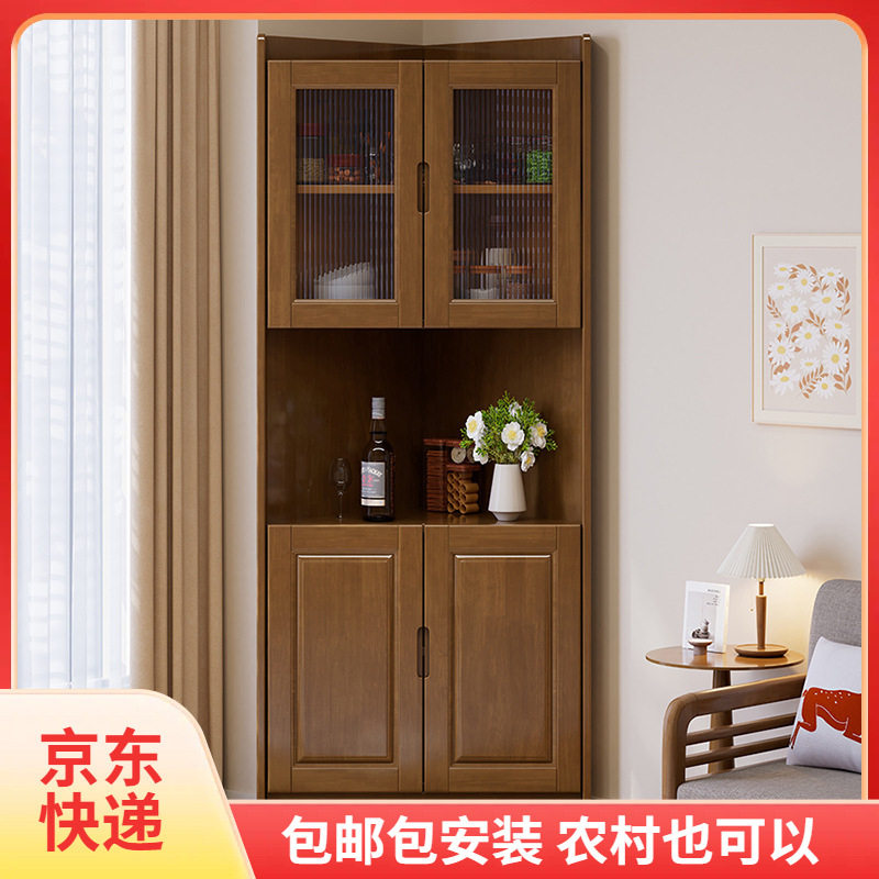 中式实木带门墙角储物柜