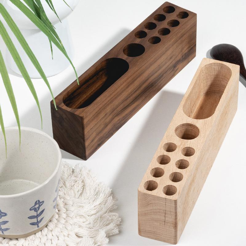多功能片夹木制面笔筒试管桃办公室桌名片底座简约无品牌/榉木胡