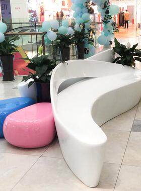 璃钢海豚座造型艺术椅37774凳海洋馆公园艺术组合坐商场玻广场创