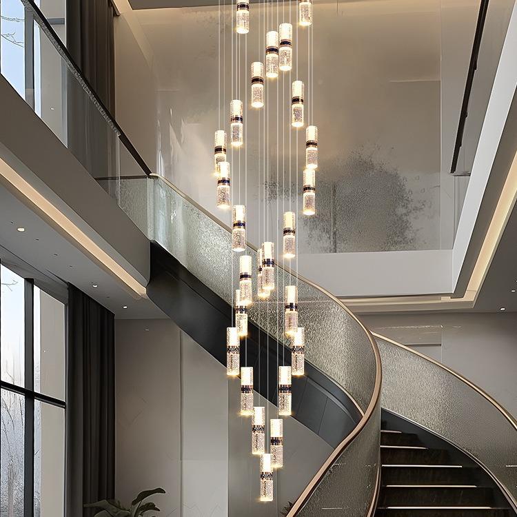 楼轻奢别墅代旋38885转梯灯竹节K9现水晶长吊灯