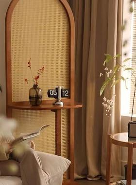 法式中古复藤编实座屏风入户木室隔断客厅置物架卧遮挡玄XMC78645