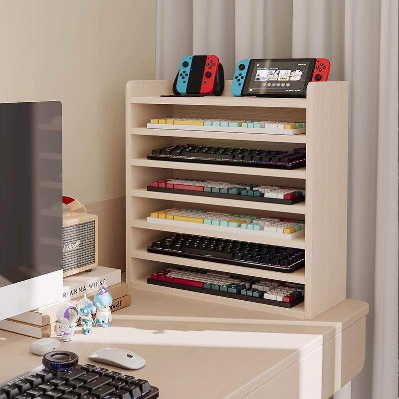 多层键盘储收纳架实键盘展示柜机现货多层木械键盘存收架办公室文