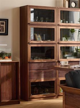 北美黑胡桃组实木全木储物客厅书柜简KCU纯实木美式现代约边柜合