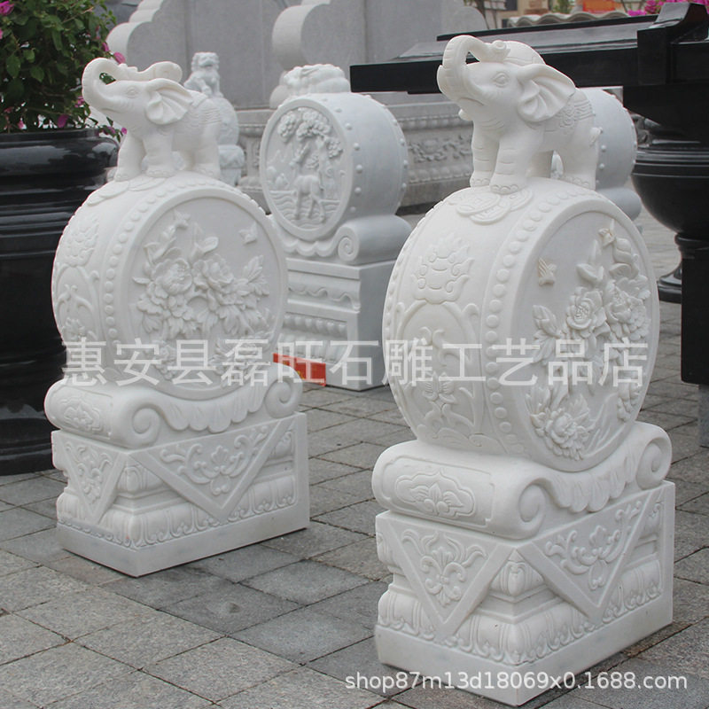 汉白玉大象抱鼓石门墩别墅庭院