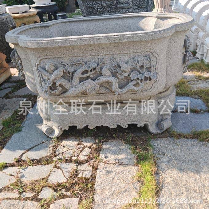 石材梅兰竹菊花摆石ql0368雕鱼雕缸水缸树盆树钵石雕缸莲花荷花缸