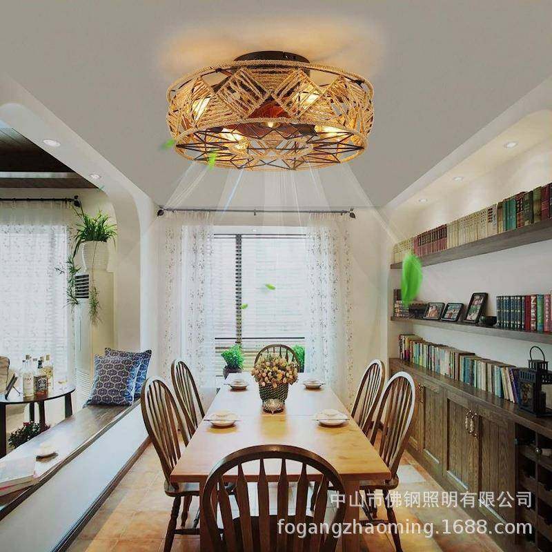 带欧式客风168扇灯厅卧室餐厅吊扇灯复古编织绳电扇供灯货,家装灯饰光源,风扇灯,淘宝优惠券,粉丝福利购,淘宝优惠卷