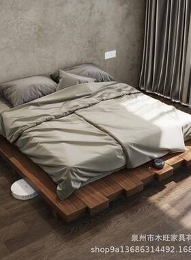 米实木床日式双人矮床地榻铺床民宿复榻古阁楼悬浮落DIR木地原地