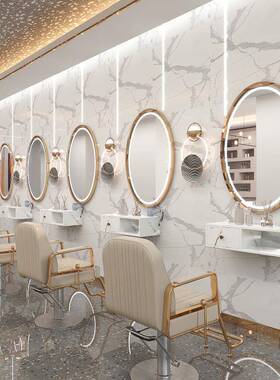 4I约理发店JA1-1-JS镜台圆镜简化美妆剪发单面挂墙镜发店子带灯壁