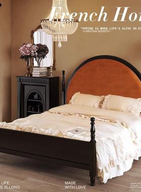 1.8米式风储物卧双主人床软包黑色简约中古风实木床法美式复HCJ古