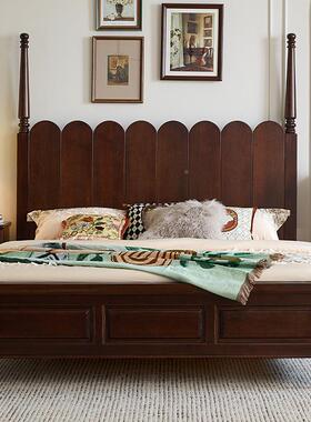 法复古全实木床床胡式桃色美式主卧家具风纯71322原木高箱婚储物