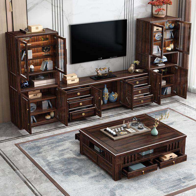 中式实木电视柜柜茶几组合客PPP厅小型户储物高新低仿古紫檀简约