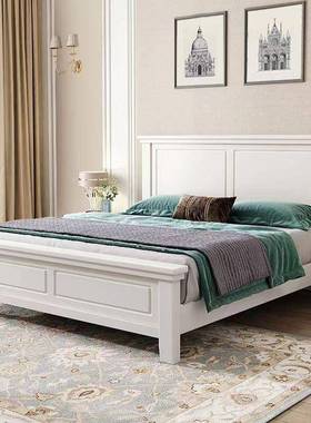 美实木床1.8米双人床白色1.5储米物现代简约MJN公床轻主奢主卧婚