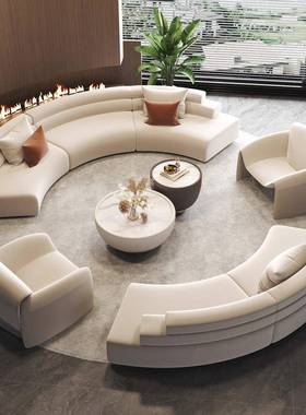 售楼处网红酒店大堂休轻服息区接会HBK客奢洽谈装店半圆弧形待沙