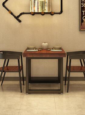 工业实木铁艺餐饮品店饭店桌椅组合80x800正方形小四方桌子QLM风1