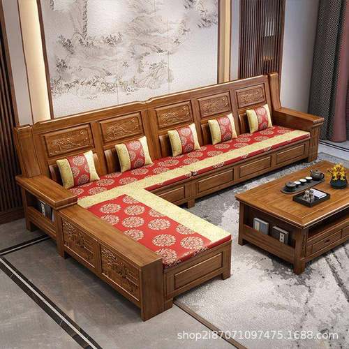 JMT樟木实木沙发现香代小户型新套装组合中式花客厅木沙发雕全屋