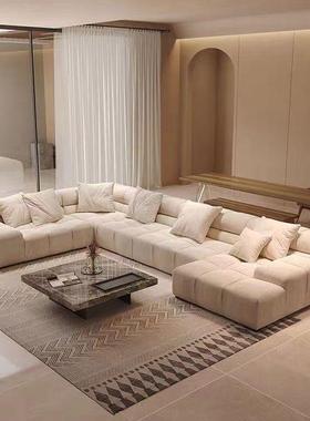 现4917简约客厅小型意式极代简沙磨砂户布艺泡芙沙发豆腐块科技布