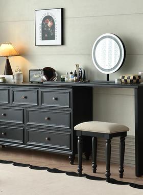 A8L美式古实木斗柜梳妆台一体床QPP卧室经式典黑色法化尾妆桌复收