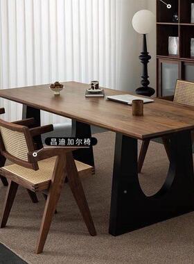 实餐桌胡桃木456456台色厅客大长木书桌工作大板餐书桌一体会议办