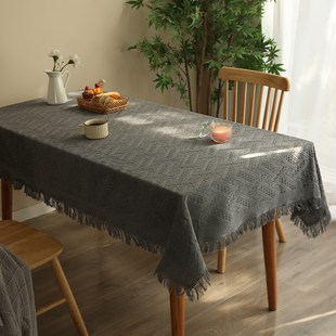 风北欧棉麻绿色桌布针织加厚棉线长方形台布简约茶几餐桌盖布