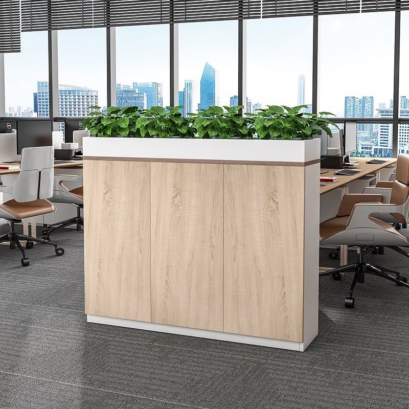 办公桌边柜侧柜隔断矮柜文件柜花槽柜木质储物柜靠墙展示柜白木色