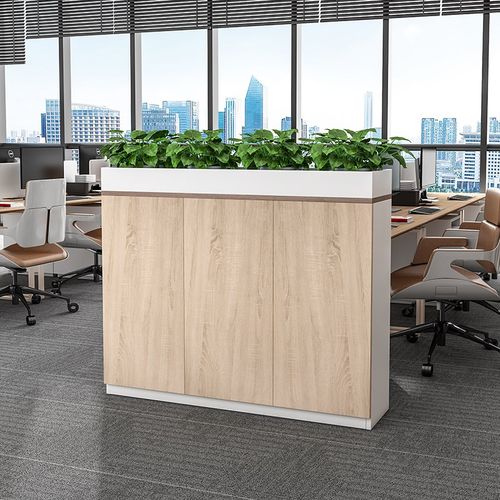 办公桌边柜侧柜隔断矮柜文件柜花槽柜木质储物柜靠墙展示柜白木色