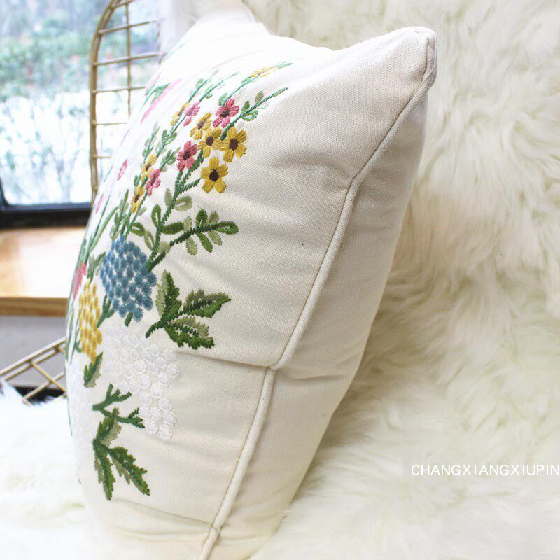 美式田园风刺绣花抱枕套样板房客厅沙发靠垫外皮车内花朵雏菊腰枕