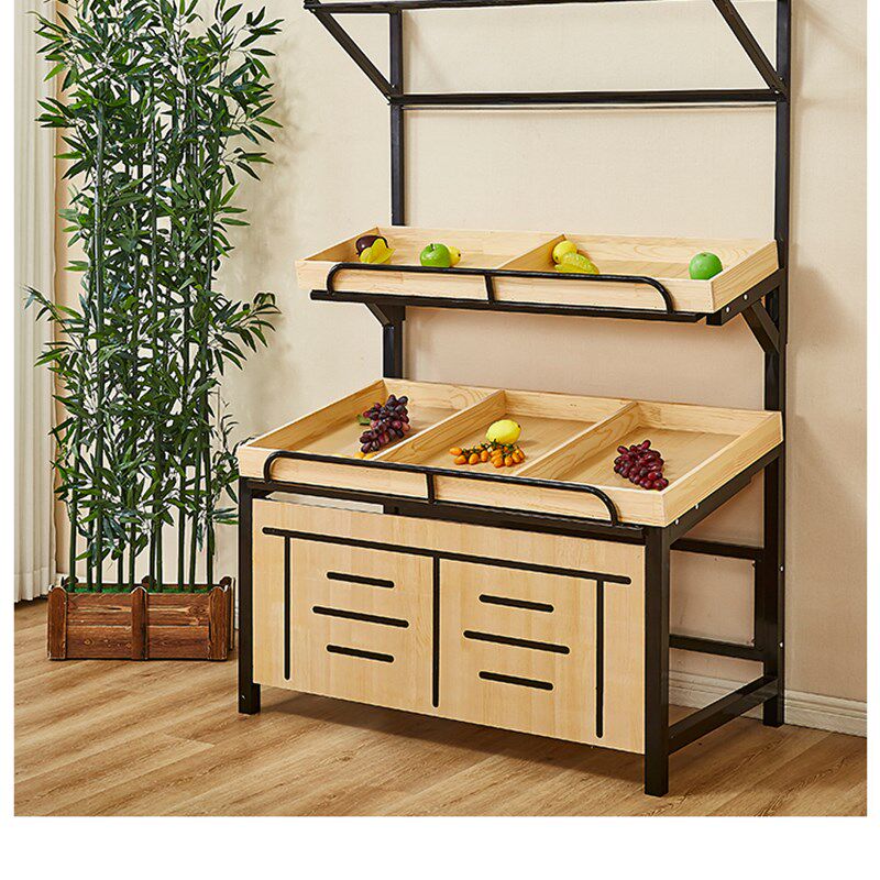 超市水果货架展示架蔬菜架各种干果货架钢木结合展示货架中岛组合