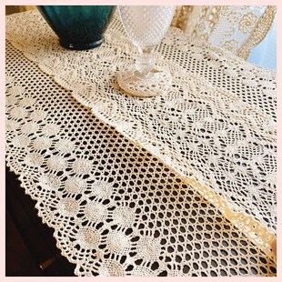 蓝秋绣坊法式桌旗复古针织蕾丝桌布茶桌旗电视柜盖巾斗柜防尘盖巾