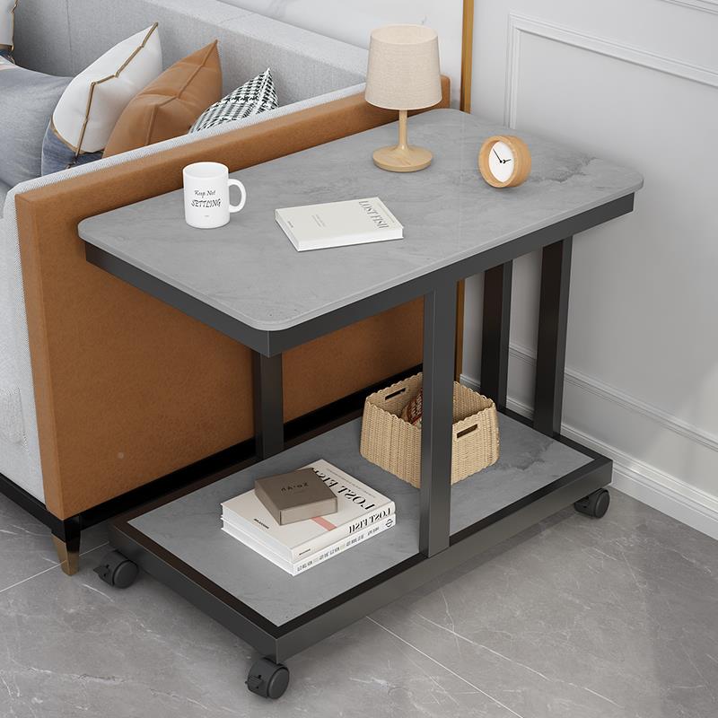 岩板茶沙发边边柜侧柜移动小茶几带轮夹可缝0445扶手桌小边几简约
