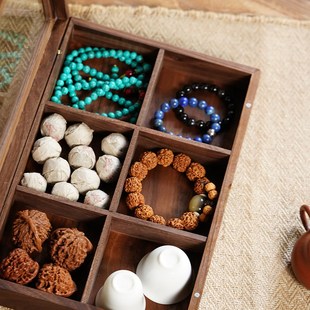 黑胡桃实木桌面收纳盒带盖文玩核桃手串收藏盒高级酒店点心糖果盒