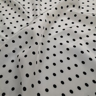 高档波点真丝双绉面料 白底黑点 夏季衬衫连衣裙桑蚕丝100%布料