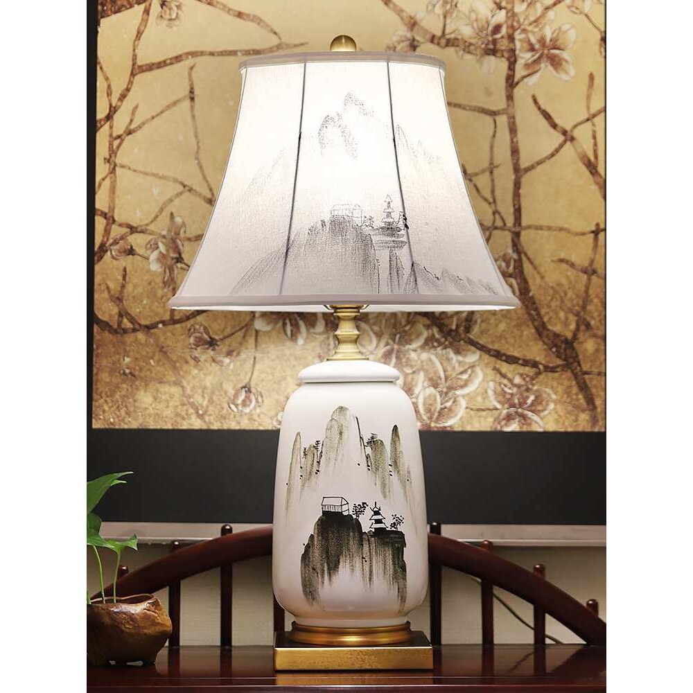 新品艺术中国风山水简约书房客厅玄关LED新中式装饰陶瓷台灯灯具