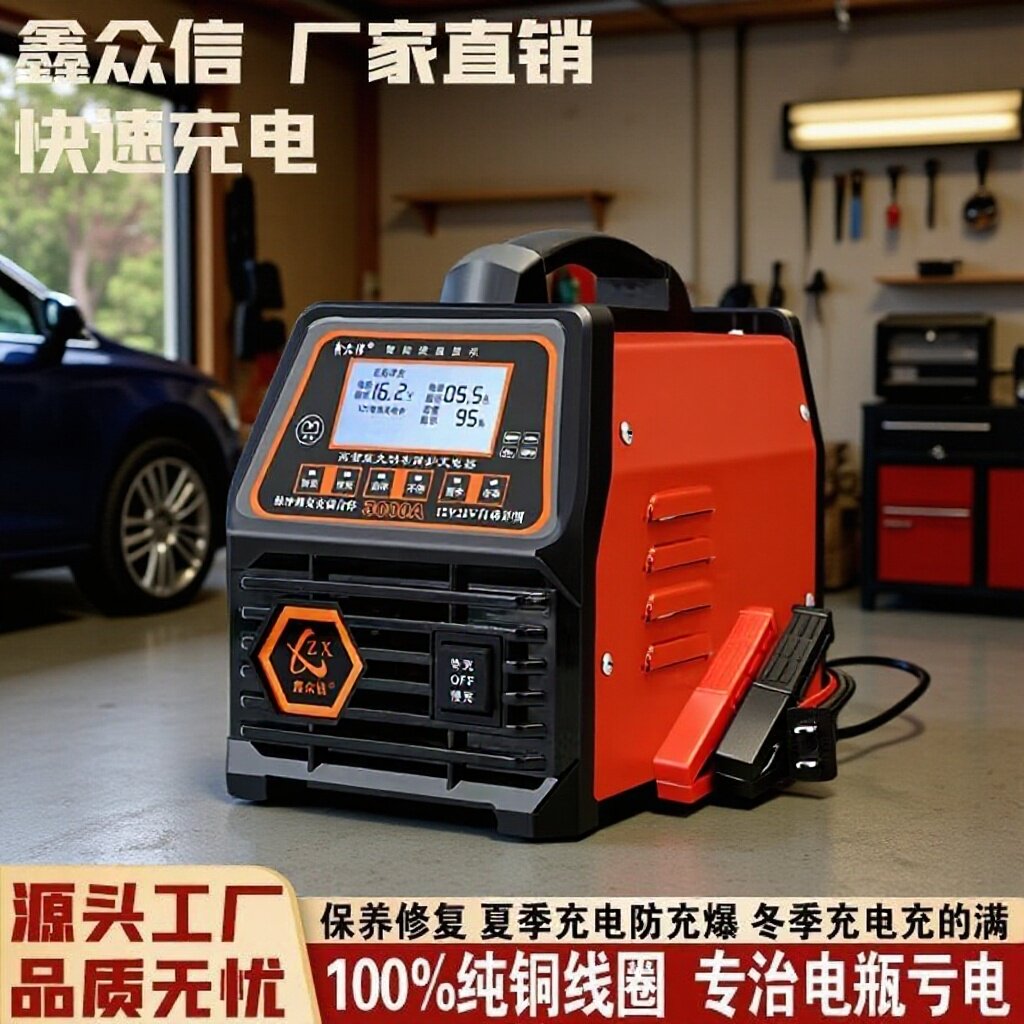 跨境大功率汽车电瓶充电器12V/24V铅酸电池智能脉冲AGM启停电池