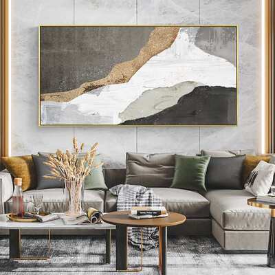 现代轻奢米金色客厅装饰画巨幅大尺寸挂画艺术抽象壁画厂家