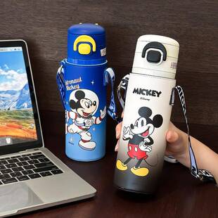 可爱儿童双饮保温杯316不锈钢男女孩上学专用带杯套防摔吸管水杯