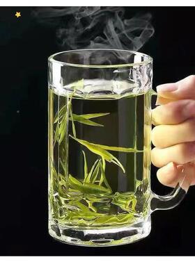 钢化玻杯子耐热家用摔防待客水杯带把33757手啤柄大容量酒杯茶杯