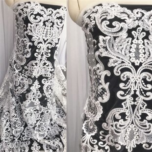 金黄色欧式宫廷高档时装亮片刺绣蕾丝花边辅料婚纱礼服服装布面料