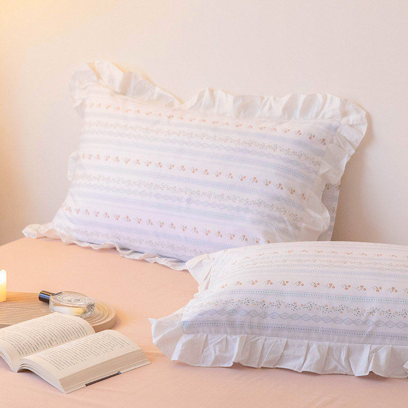 韩式小碎花荷叶边纯棉枕套一对装单只文艺全棉枕头套单个48x74cm
