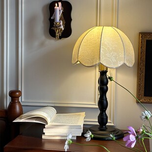 中古风台灯法式客厅茶几灯复古布艺美式轻奢实木卧室床头台灯书房