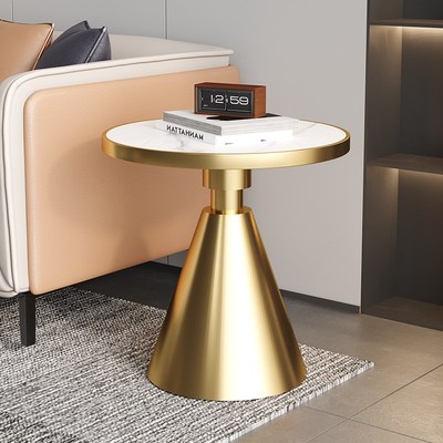 沙发边几轻奢岩板茶几简约现代客厅沙发角几小圆桌酒店茶几