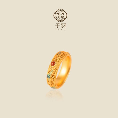 千里江山图非遗花丝珐琅银戒指